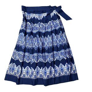 Talbots 14P Blue Ornamental Floral Print Cotton Poplin Midi Skirt NWT